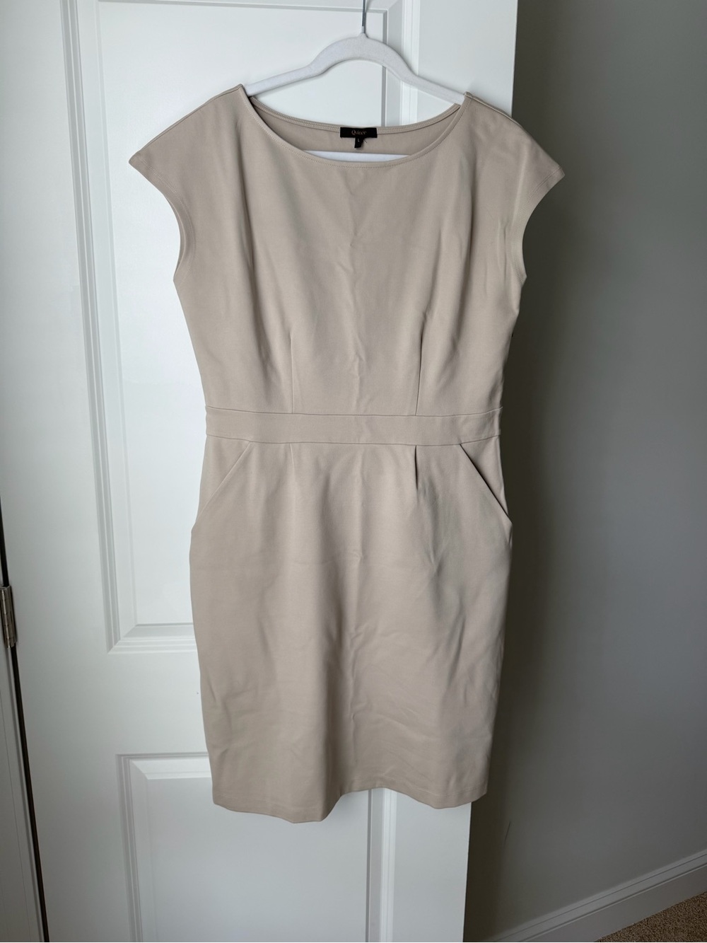 Quince Ultra-Stretch Ponte Cap Sleeve Dress Sheath Dress Ecru Beige Size L